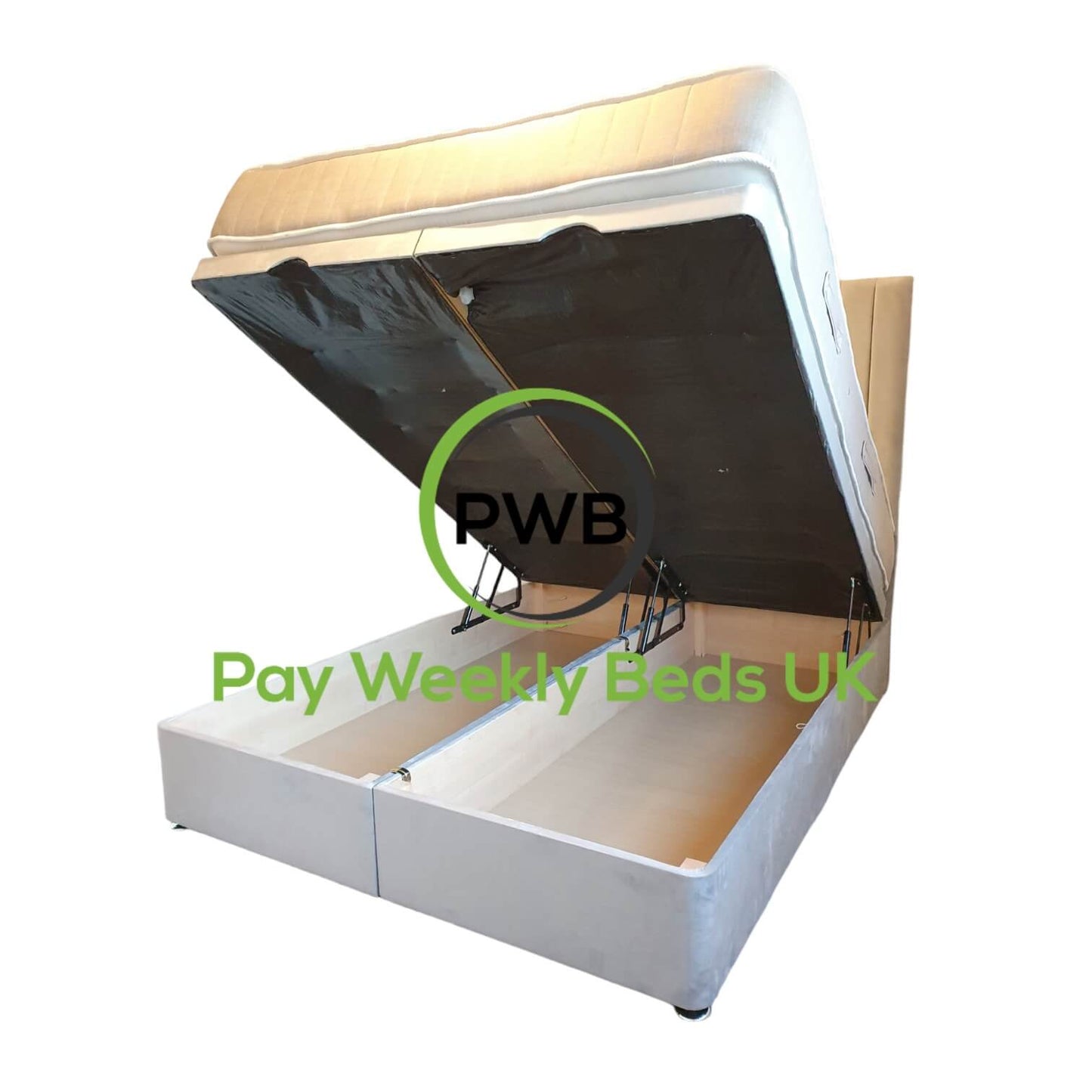 King Size Storage Bed - Grey Velvet Ottoman Pay Weekly Beds