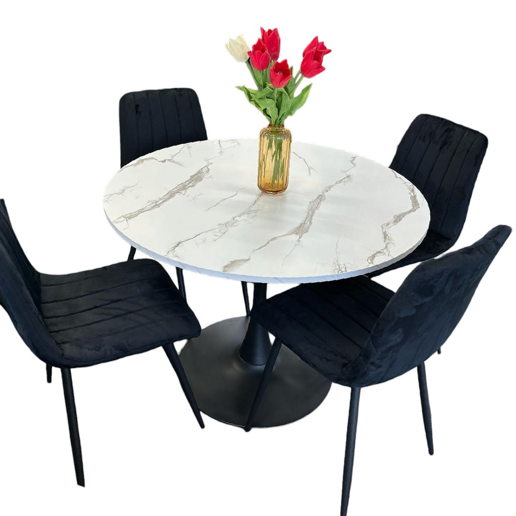 100cm Round Marble Effect Dining Table Set Pay Weekly