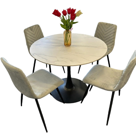 100cm Round Stone Effect Dining Table Set Pay Weekly