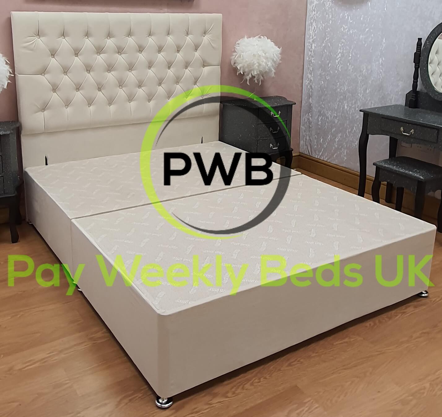 Divan Bed with Tall Headboard - Cream Velvet - Pay Weekly Beds UK
