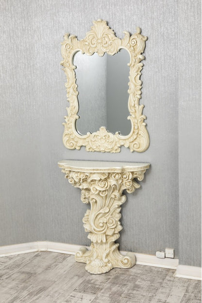 French Ornate Console and Mirror Set Ivory Cream - Pay Weekly Furniture