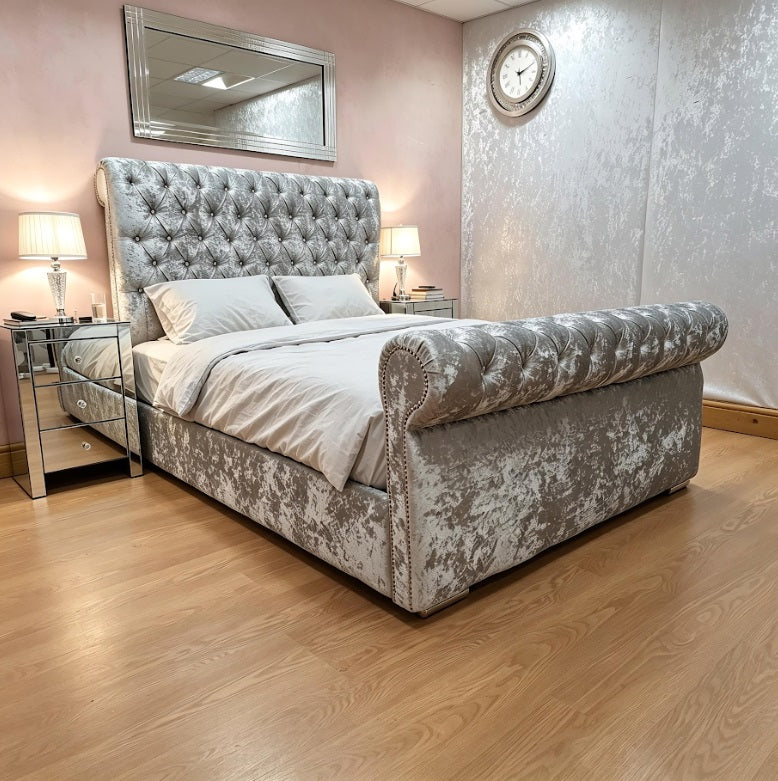 Grey california sleigh bed