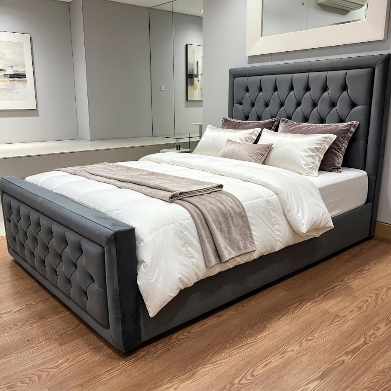 Hampton bed on finance in Steel plush velvet - Pay Weekly