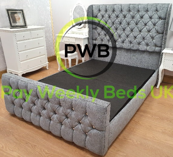 Pay Weekly Beds - Presidential Wingback Bed - Silver Chenille Fabric