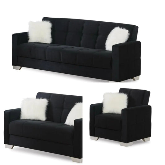 Space Saver Deluxe Sofa Bed Set 3+2+1 seater Pay Weekly | Black Velvet Sofas