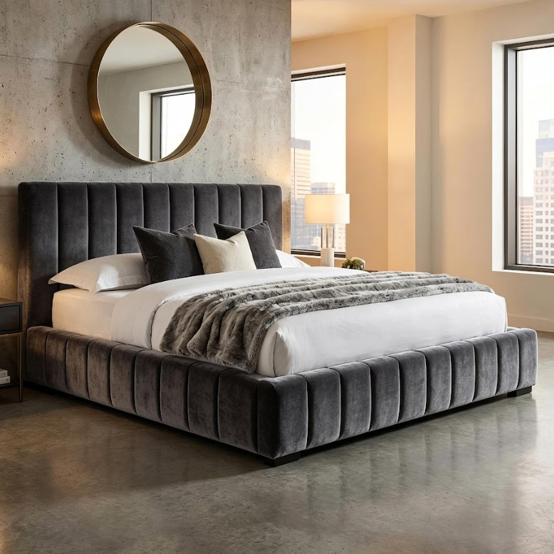 Continental Bed Frame - Pay It Weekly or Monthly with Snap Finance - Grey plush velvet 