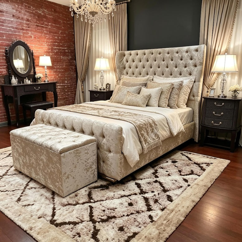 Cream crushed velvet wingback bed payweeklybeds