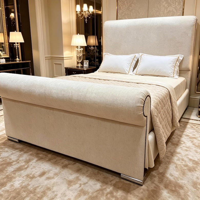 Deep Scroll Sleigh Bed Frame with Storage Options
