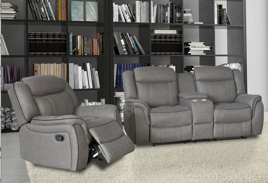 Grey Suede Recliner 3+2+1 Seater Sofa Set - Pay Weekly