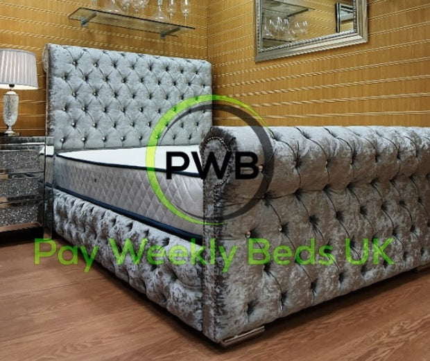 Luxury Full Chesterfield Sleigh Bed - Pay Weekly Beds UK
