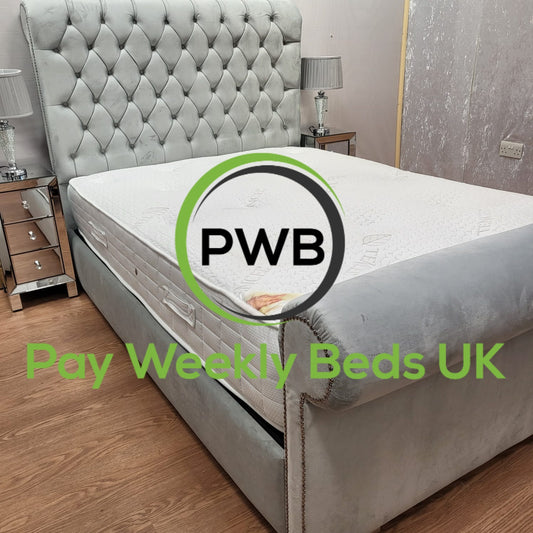 Luxury Chesterfield Sleigh Bed and Mattress Set Single Small Double King Size Super King Pay Per Week