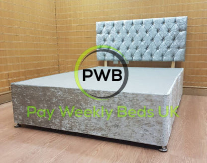 Crushed Velvet Divan Bed with Chesterfield Headboard - Pay Weekly Beds UK