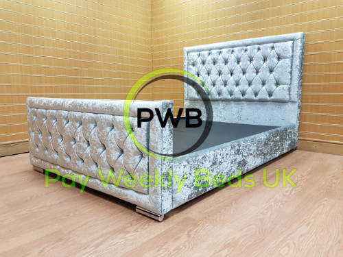 Luxury Hampton Crushed Velvet frame bed Ice Silver - Pay Weekly Beds UK
